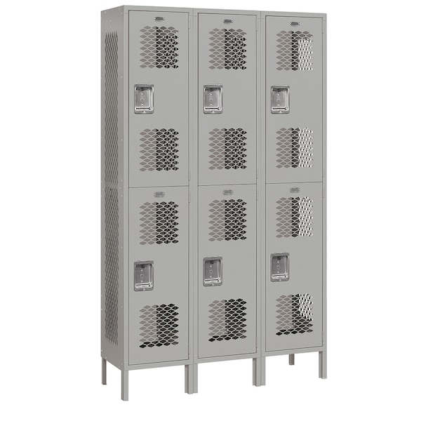 Salsbury Industries Wardrobe Locker, 45" W, 15" D, 78" H, (3) Wide, (6) Openings, Gray 82365GY-U